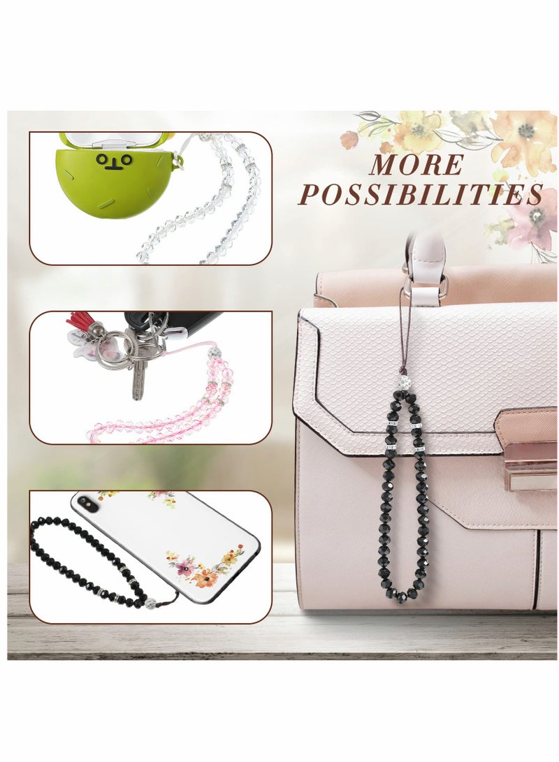 Zikra 3 Pcs Cell Phone Lanyard Strap, Charm Bling Crystal Beads Hand Wrist Lanyard Strap String, Women's Wristlet for Cell Phone Camera Purse MP3 MP4 iPod PSP Keychain (Pink+White+Black) - Image 3