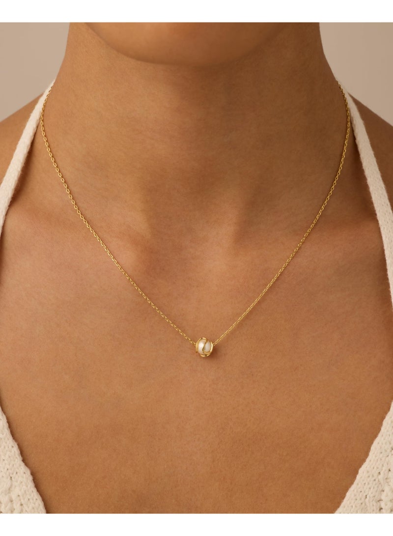 HZYH 14K Gold Plated Pearl Jewelry Set for Women, Round Shell Pendant Necklace and Caged Stud Earrings, Elegant Gold Pearl Set - Image 4