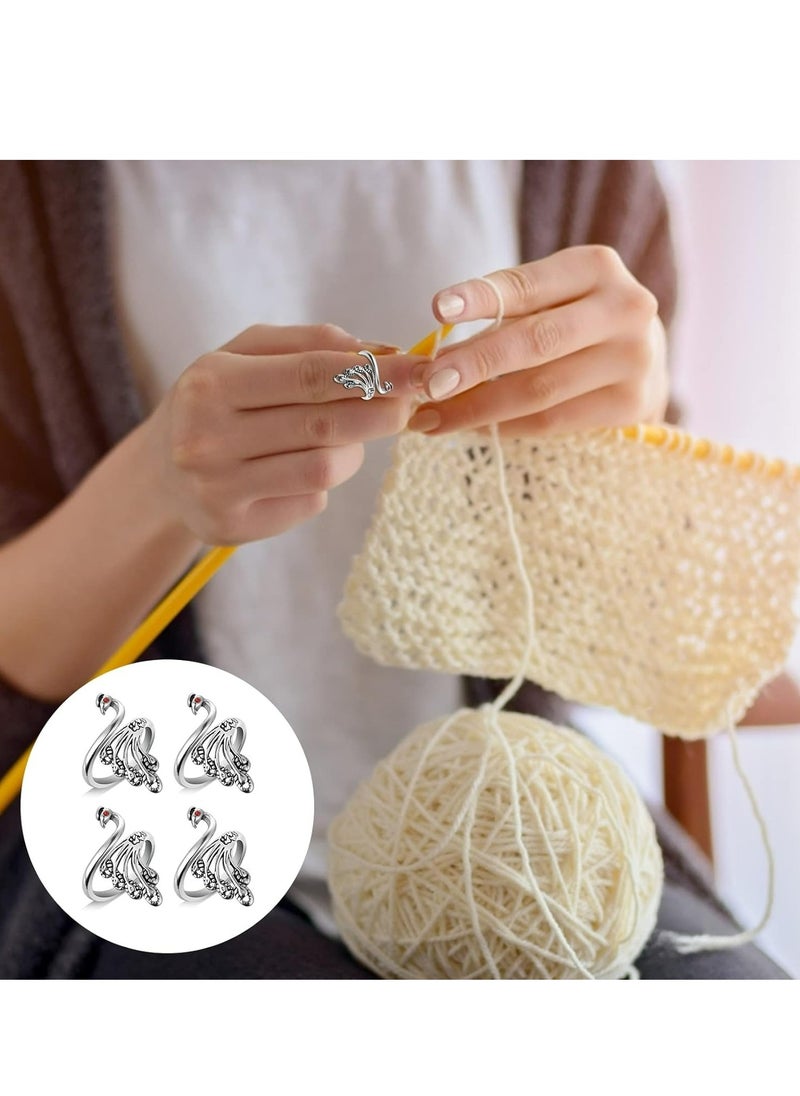 Generic 4 PCS Adjustable Hook Knitting Crochet Supplies Opening Finger Thimble Yarn Holder Loop Ring Crocheting Counter Kit Stitch Markers Tags Pins Hand Weaving (Silver)  - Image 5
