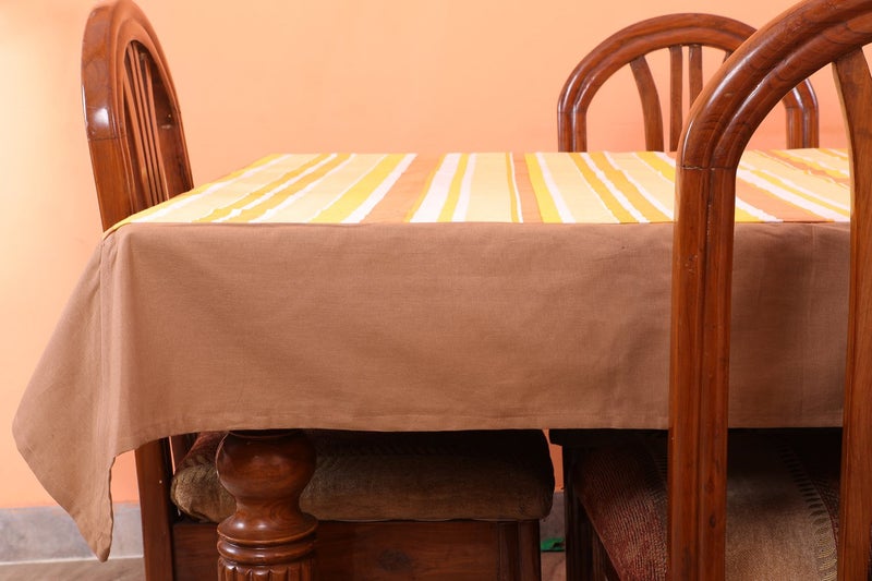 Dekor World Stripe Printed Yellow Table Cover (Pack of 1) - Image 2
