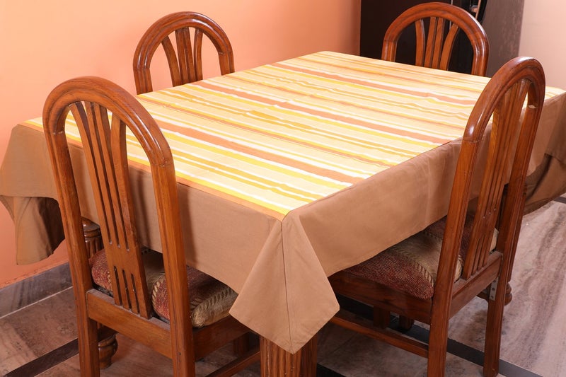 Dekor World Stripe Printed Yellow Table Cover (Pack of 1) - Image 1