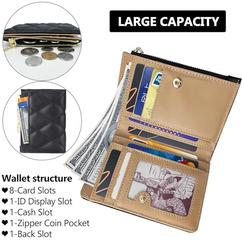 VODIU Women's Short Purse Leather Medium Wallet Leaf Bifold Card Coin Holder Small Purses Buckle Zipper Clutch - Image 5