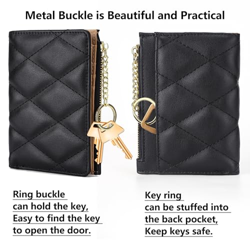 VODIU Women's Short Purse Leather Medium Wallet Leaf Bifold Card Coin Holder Small Purses Buckle Zipper Clutch - Image 3