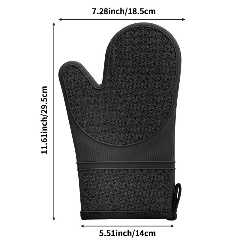 Hovico Silicone Oven Mitts, Heat Resistant 500F Kitchen Mitts 2PCS, 11.6" BPA-Free Soft Baking Gloves, Non-Slip Grip Oven Gloves with Soft Cotton Lining for Kitchen Cooking Baking BBQ - Black - Image 2