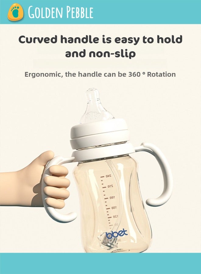 bbet Feeding Bottle,280ML Feeder Bottle for 6 Months+ Baby，Baby Milk Bottle with Handle,PPSU  Kids Milk Bottle,  Medium Size Small Circular Automatic Nursing Bottle with White - Image 4