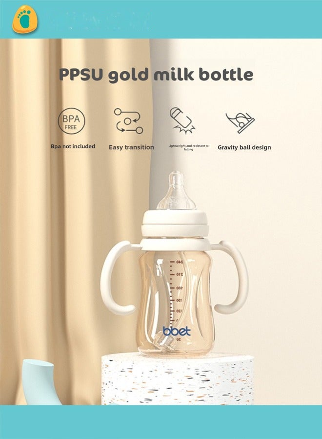 bbet Feeding Bottle,280ML Feeder Bottle for 6 Months+ Baby，Baby Milk Bottle with Handle,PPSU  Kids Milk Bottle,  Medium Size Small Circular Automatic Nursing Bottle with White - Image 1