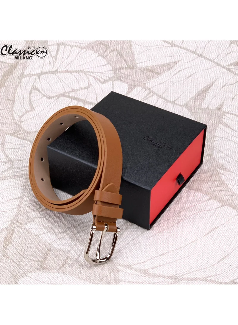 Classic Milano Tan (SGPU22) Classic Milano Women's Belt with Gift Box; Faux Leather Ladies Belt for Dresses, Jeans & Gowns; Stylish Womens Belt; Adjustable Girls Belt; Belt for Women | Full Length: 110 CM (Free Size - Fits up to the waist of 40 Inches / 100 CM) for Women | Best Price UAE