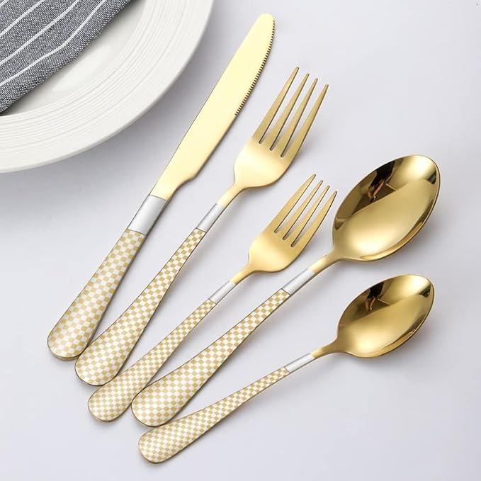 Takositio Stainless Steel Cutlery Set with Gift Box Luxurious Spoons Forks Knife Multicolor Colour Flatware for Luxury Dining Home and Kitchen Dishwasher Safe Gold Set of 420Pcs - Image 5