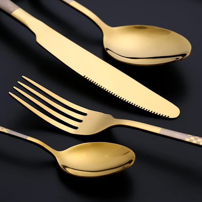 Takositio Stainless Steel Cutlery Set with Gift Box Luxurious Spoons Forks Knife Multicolor Colour Flatware for Luxury Dining Home and Kitchen Dishwasher Safe Gold Set of 420Pcs - Image 4