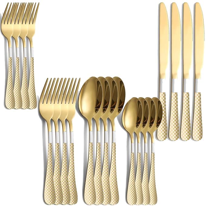 Takositio Stainless Steel Cutlery Set with Gift Box Luxurious Spoons Forks Knife Multicolor Colour Flatware for Luxury Dining Home and Kitchen Dishwasher Safe Gold Set of 420Pcs - Image 1
