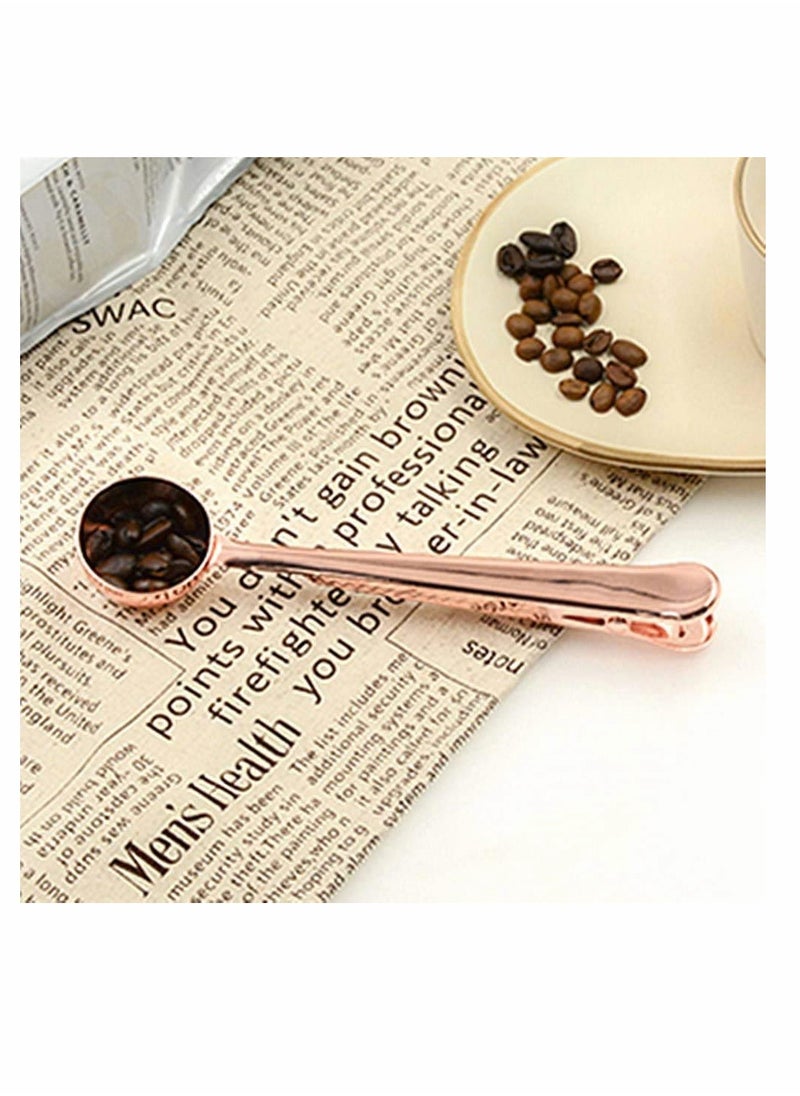 KASTWAVE - Coffee Scoops, Flour Scoop Two-in-One Stainless Steel Coffee Measuring Scoops with Sealing Bag Clip Tea Spoon Great Gift Measuring Spoon for Coffee, Milk Powder, Tea, Oatmeal (Rose Gold) - Image 1
