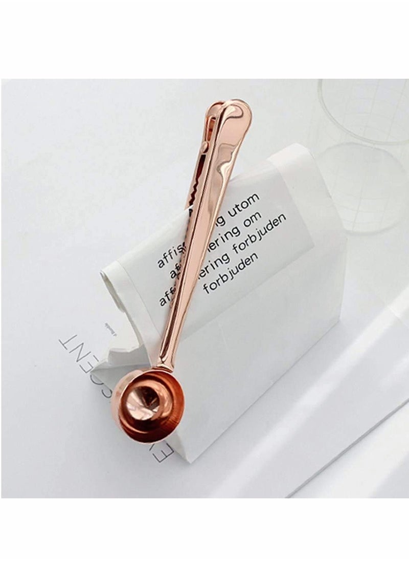 KASTWAVE - Coffee Scoops, Flour Scoop Two-in-One Stainless Steel Coffee Measuring Scoops with Sealing Bag Clip Tea Spoon Great Gift Measuring Spoon for Coffee, Milk Powder, Tea, Oatmeal (Rose Gold) - Image 1