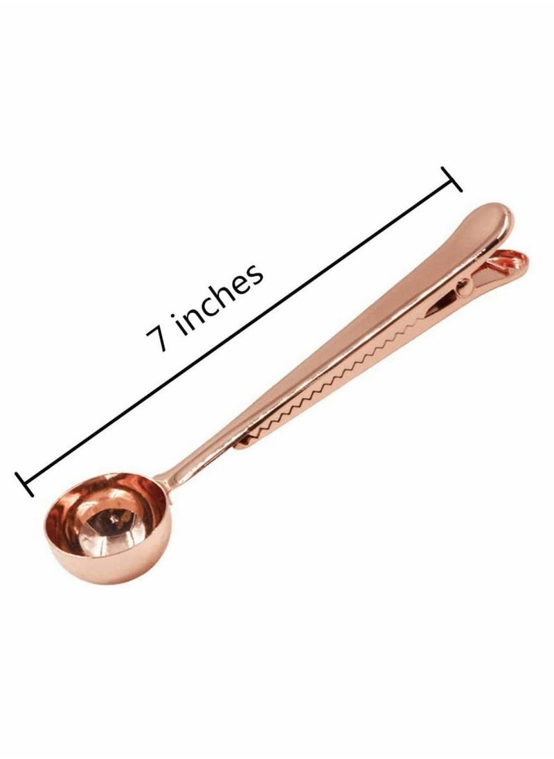 KASTWAVE - Coffee Scoops, Flour Scoop Two-in-One Stainless Steel Coffee Measuring Scoops with Sealing Bag Clip Tea Spoon Great Gift Measuring Spoon for Coffee, Milk Powder, Tea, Oatmeal (Rose Gold) - Image 1