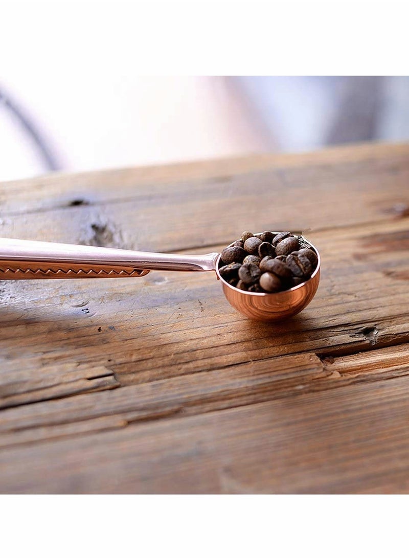 KASTWAVE - Coffee Scoops, Flour Scoop Two-in-One Stainless Steel Coffee Measuring Scoops with Sealing Bag Clip Tea Spoon Great Gift Measuring Spoon for Coffee, Milk Powder, Tea, Oatmeal (Rose Gold) - Image 1