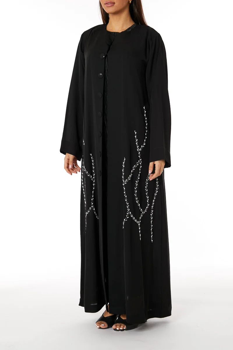 Moistreet Embroidered Flared Sleeve Abaya