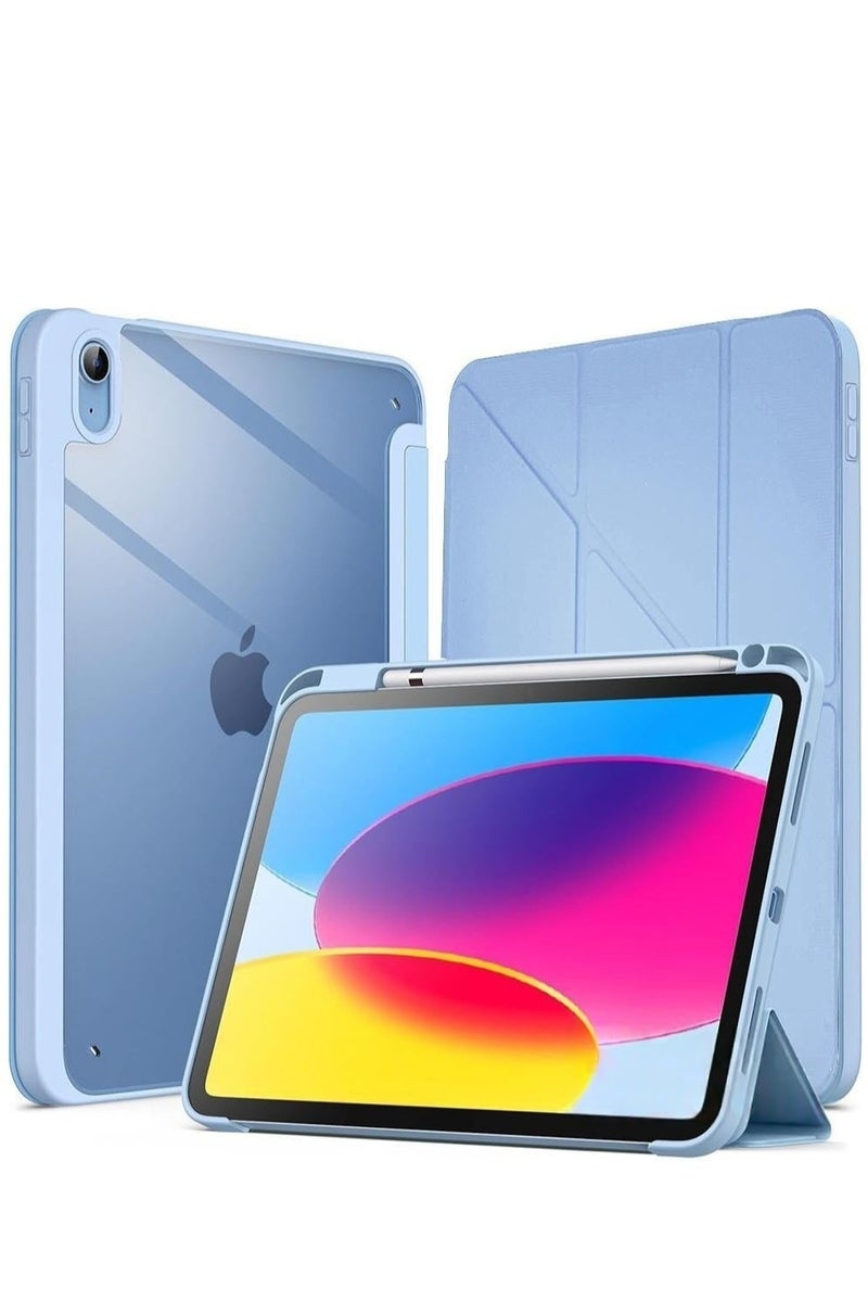 Protective case for iPad 10th Gen 10.9-inch 2022 / iPad 11th Gen (A16) 10.9-inch 2025 Built-in pencil holder Flexible back cover, tri-fold stand, auto sleep wake bounce series  Clear/  Blue - Image 1