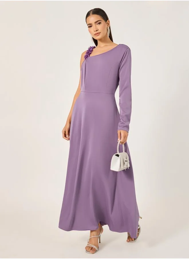 ستايلي Styli Plain Asymmetric Neck A-Line Maxi Dress