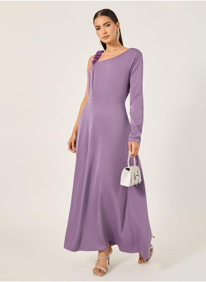Styli Styli Plain Asymmetric Neck A-Line Maxi Dress  - Image 2