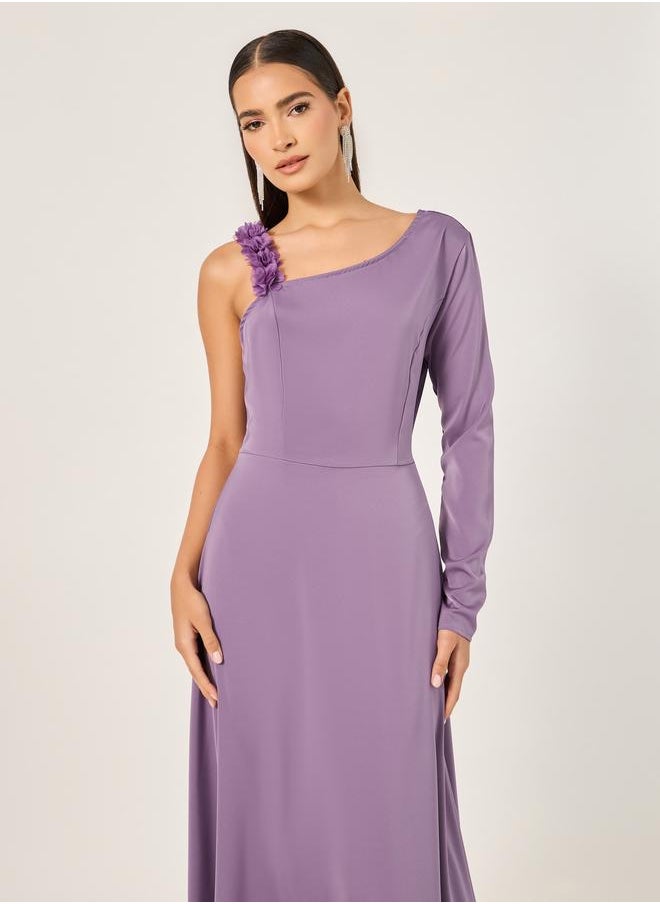 Styli Styli Plain Asymmetric Neck A-Line Maxi Dress  - Image 3