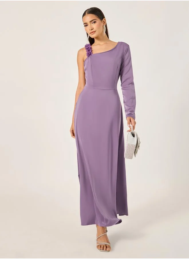 ستايلي Styli Plain Asymmetric Neck A-Line Maxi Dress