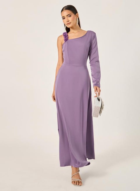 Styli Plain Asymmetric Neck A-Line Maxi Dress