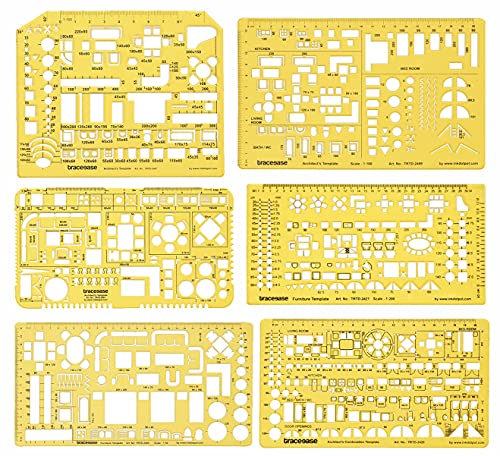 Traceease 6 Pieces House Plan Interior Design Furniture Templates for KitchenBedBath Drafting Tools Architecture Stencils - Image 1