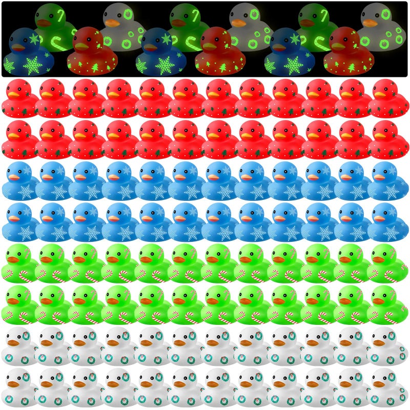 Poen 108 Pcs Christmas Glow in The Dark Rubber Ducks Christmas Rubber Ducks Bulk Light up Mini Duckies Bathtub Toys for Girls Boys Favors Birthday Pool Rewards Cute Style - Image 2