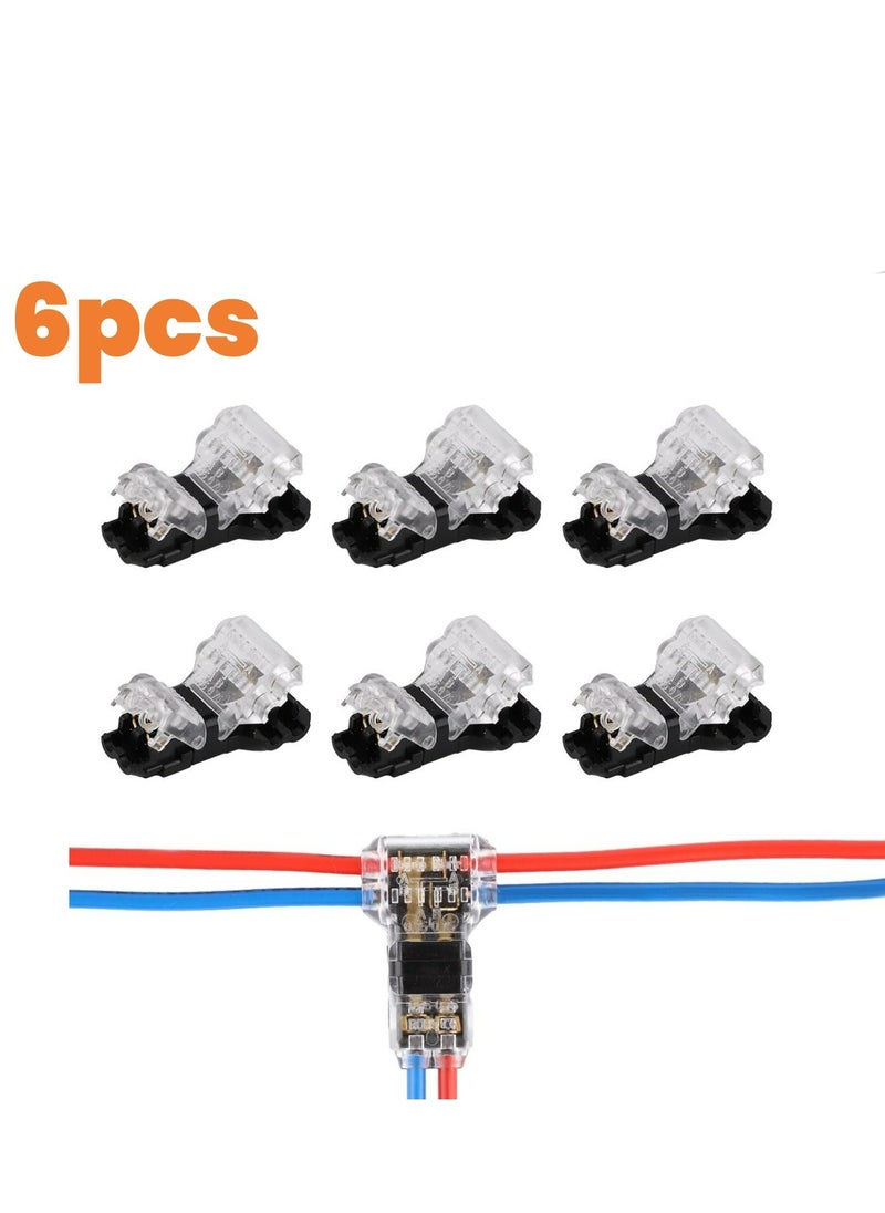 Generic 6pcs Low Voltage Wire Connector, T Type Wire Connectors 2 Pin 3 Way Wire Splitter Connector No Stripping Wire Splice Connectors T Tap, for 18-22 AWG, LED Strip, Audio, Vehicles  - Image 1