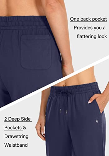 SANTINY Women's Cotton Sweatpants Yoga Lounge Casual Pants Open Bottom Sweat Pants for Women with Pockets (Navy_M) - Image 5