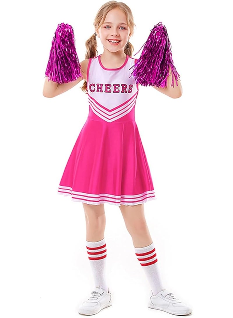 NIBEMINENT Girls Cheerleader Costumes Dresses Cheerleading Outfit Cheer Uniform Pom Poms - Image 1