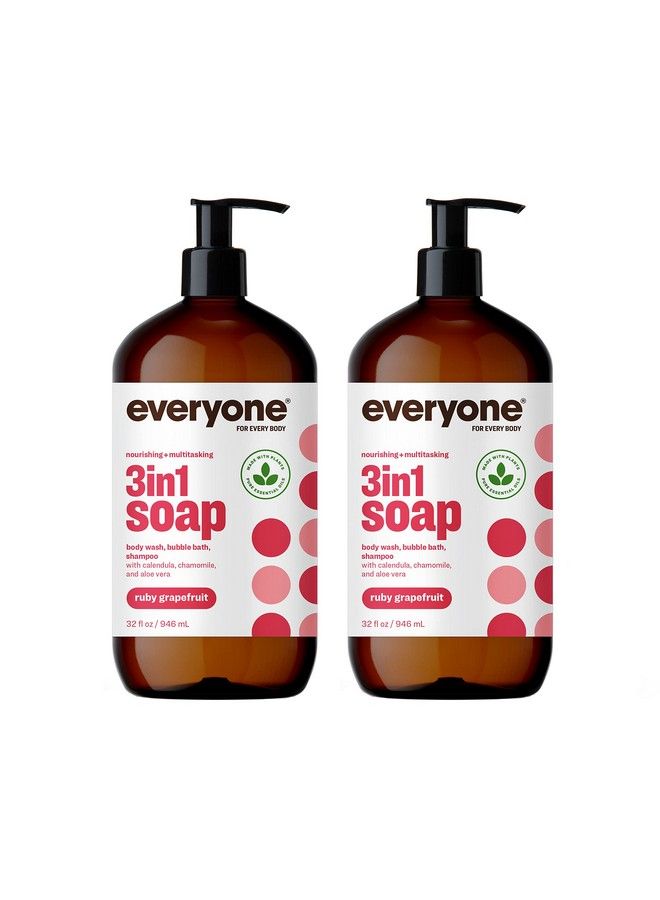 Everyone 3In1 Soap Body Wash Bubble Bath Shampoo 32 Ounce (Pack Of 2) Ruby Grapefruit Coconut Cleanser With Plant Extracts And Pure Essential Oils - Image 1