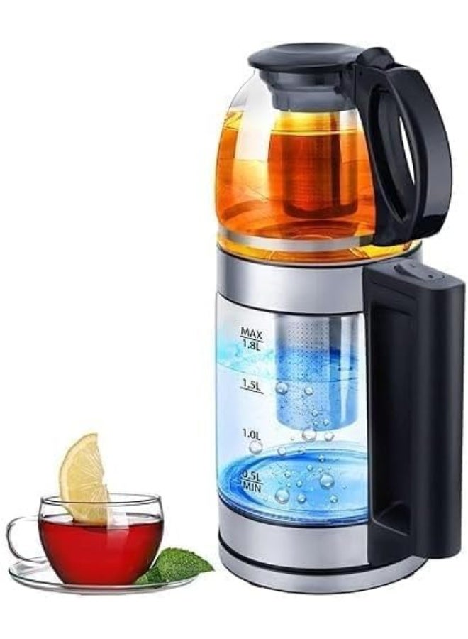 دينكس غلاية كهربائية من دينكس، ١٥٠٠ واط، مزودة بغلاية سعة ١.٨ لتر وإبريق شاي سعة ١.٠ لتر، وفلتر شاي قابل للإزالة، وخاصية غليان توربو عالية السرعة، وموزع مياه ساخنة متعدد الوظائف - DX2015 - Image 1