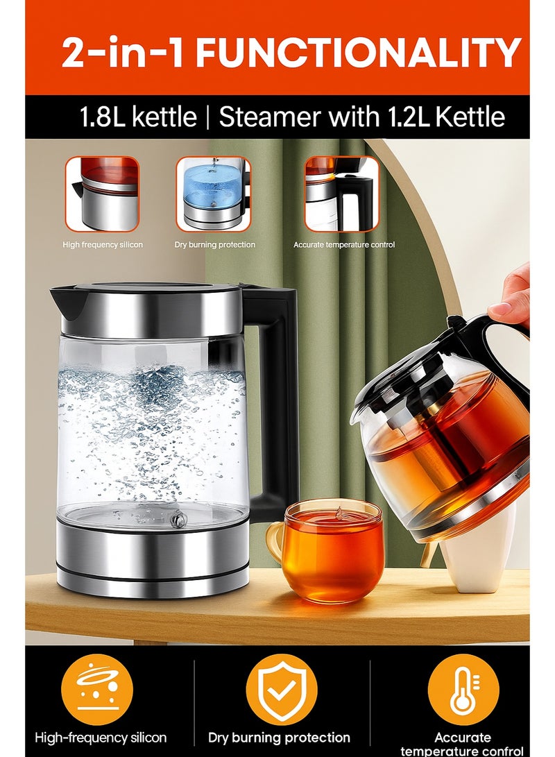 دينكس غلاية كهربائية من دينكس، ١٥٠٠ واط، مزودة بغلاية سعة ١.٨ لتر وإبريق شاي سعة ١.٠ لتر، وفلتر شاي قابل للإزالة، وخاصية غليان توربو عالية السرعة، وموزع مياه ساخنة متعدد الوظائف - DX2015 - Image 2