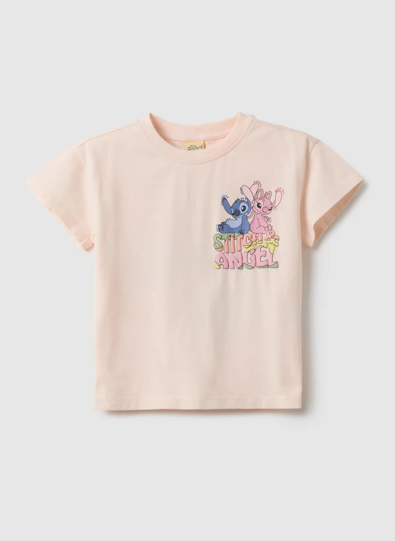 او في اس Ovs Girl'S Pink Stretch Cotton Regular Fit T-Shirt With Print