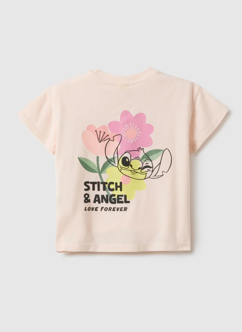 او في اس Ovs Girl'S Pink Stretch Cotton Regular Fit T-Shirt With Print