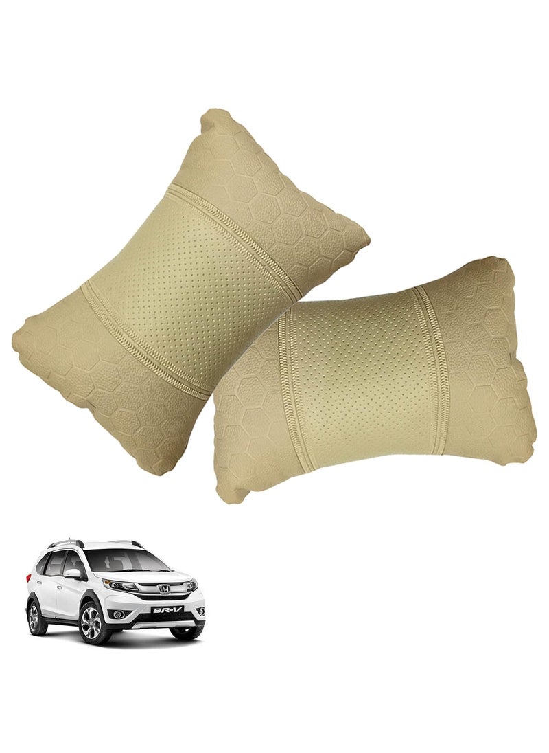 Adroitz Adroitz Car Neck Rest Football Design Beige PillowCushion Set of 2 for BRV_PR284 