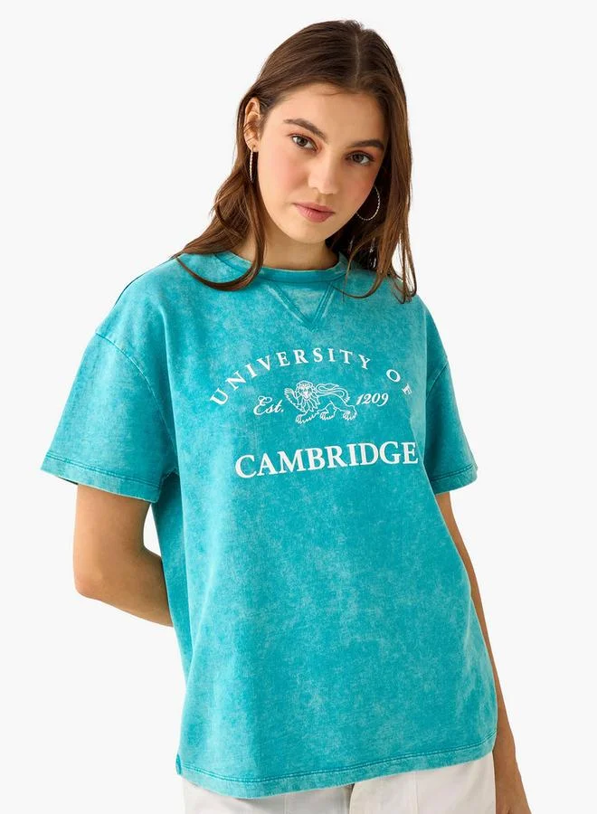 SP Characters Oversized Cotton Washed T-shirt with Cambridge University Print