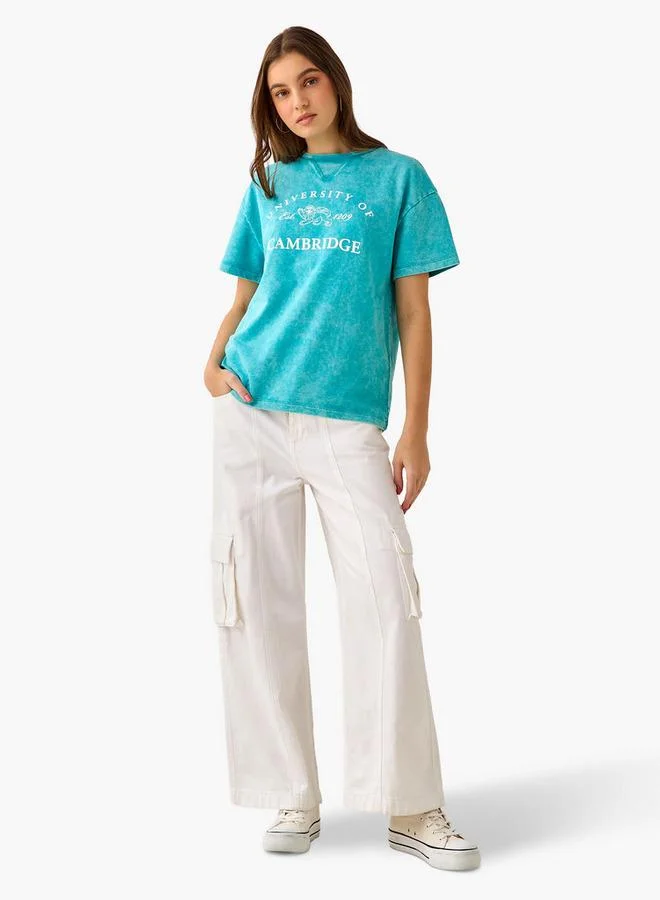 SP Characters Oversized Cotton Washed T-shirt with Cambridge University Print