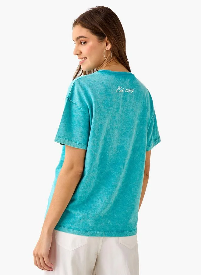 SP Characters  Oversized Cotton Washed T-shirt with Cambridge University Print for Women | Best Price UAE