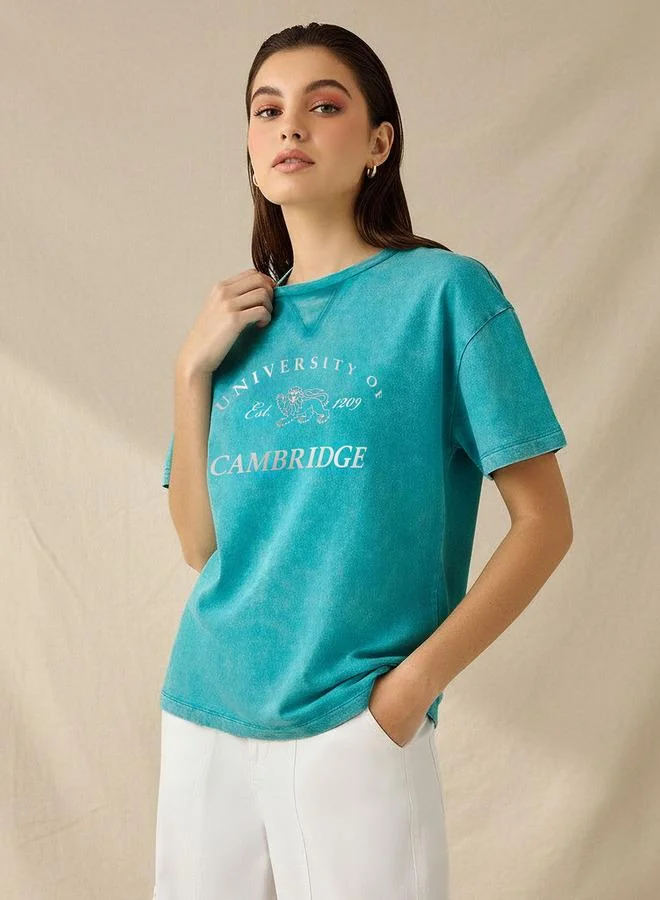 SP Characters Oversized Cotton Washed T shirt with Cambridge University Print