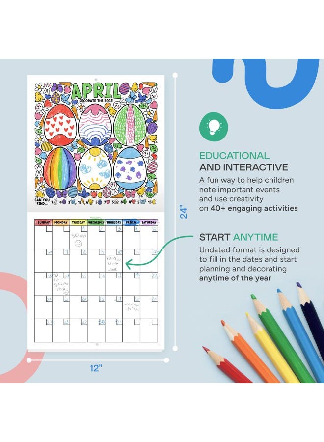 Tiny Expressions Funtastic Coloring and Activity Calendar for Kids, Undated, 12x12 Inches, Monthly Coloring and Activities, School and Home Learning Calendar - Image 2