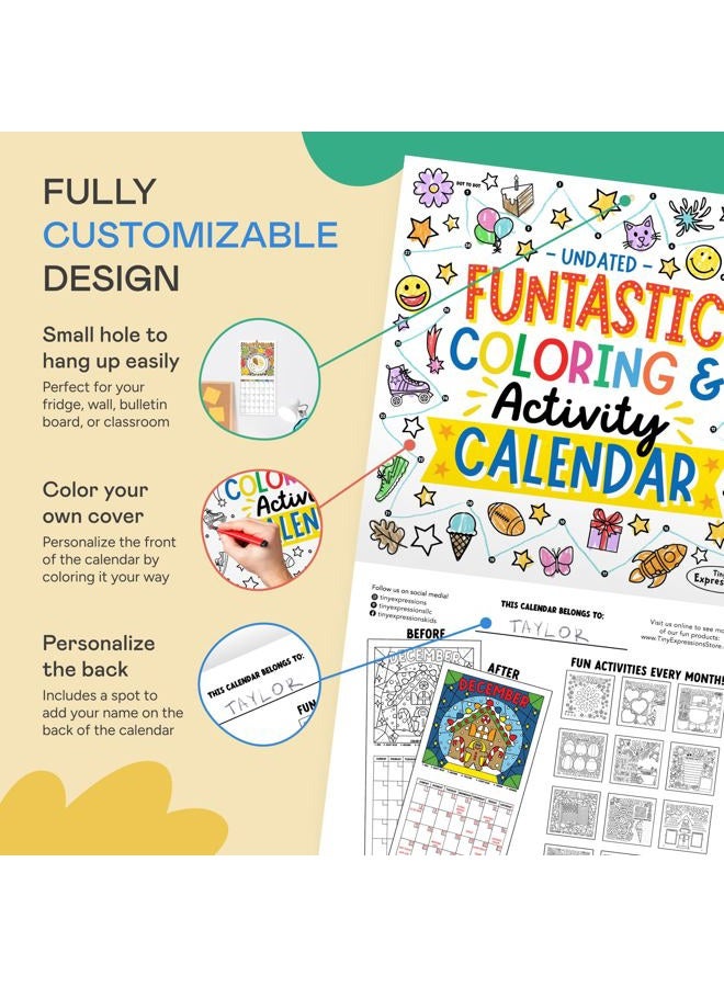 Tiny Expressions Funtastic Coloring and Activity Calendar for Kids, Undated, 12x12 Inches, Monthly Coloring and Activities, School and Home Learning Calendar - Image 3