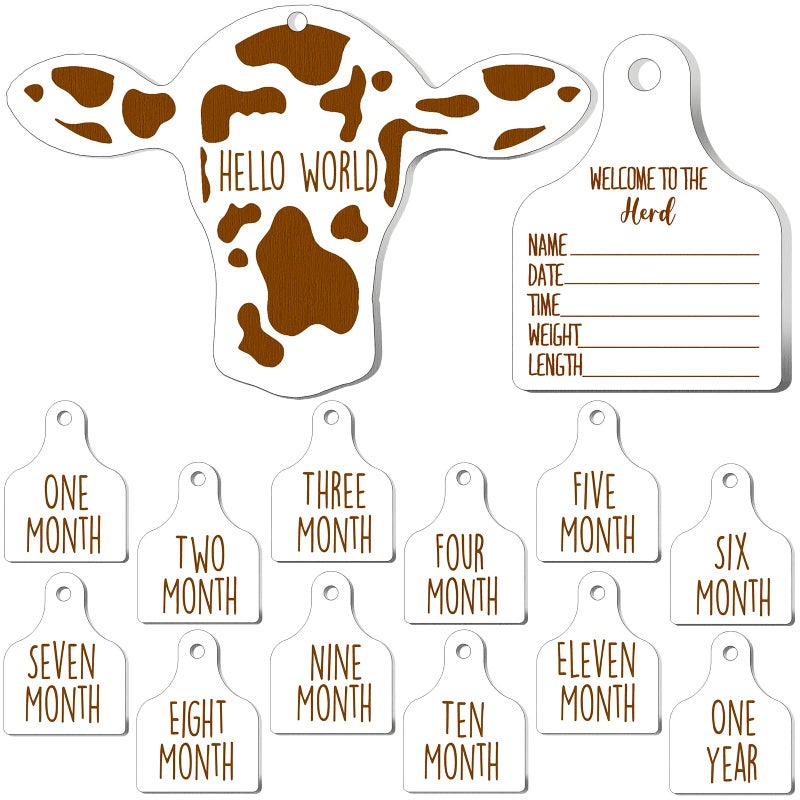 Maitys 14 Pieces Cow Baby Monthly Milestone Cards Rustic Wooden Ornament Herd Signs Cattle Newborn Photography Props to Record Your Babys Growth Gift for Pregnancy and Baby Shower White - Image 2
