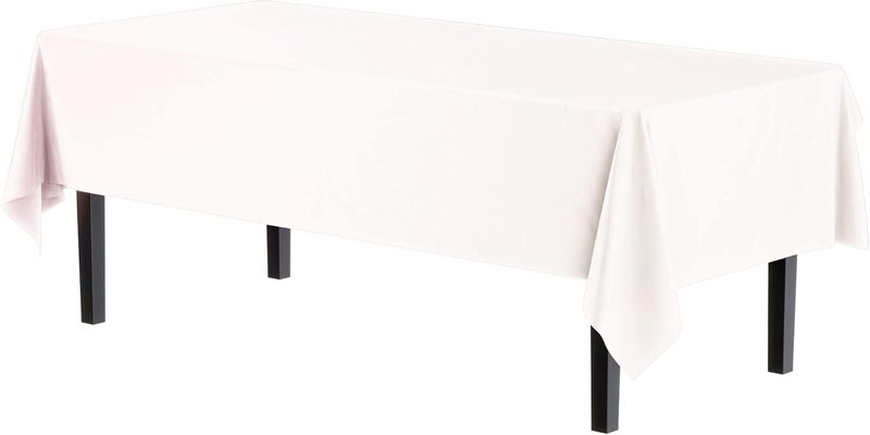 Exquisite 12-Pack Premium Plastic Tablecloth 54 Inch. x 108 Inch. Rectangle Table Cover-White - Image 2