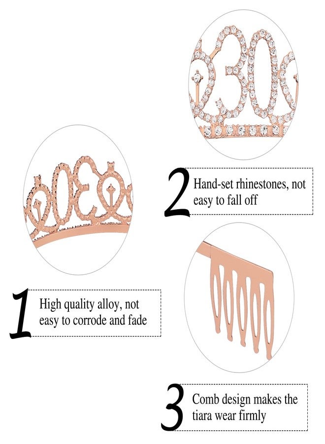 Semato 30th Birthday Sash & Tiara Kit- Happy 30th Birthday Decorations for Her 30th Gifts for Women (rose gold) - Image 3