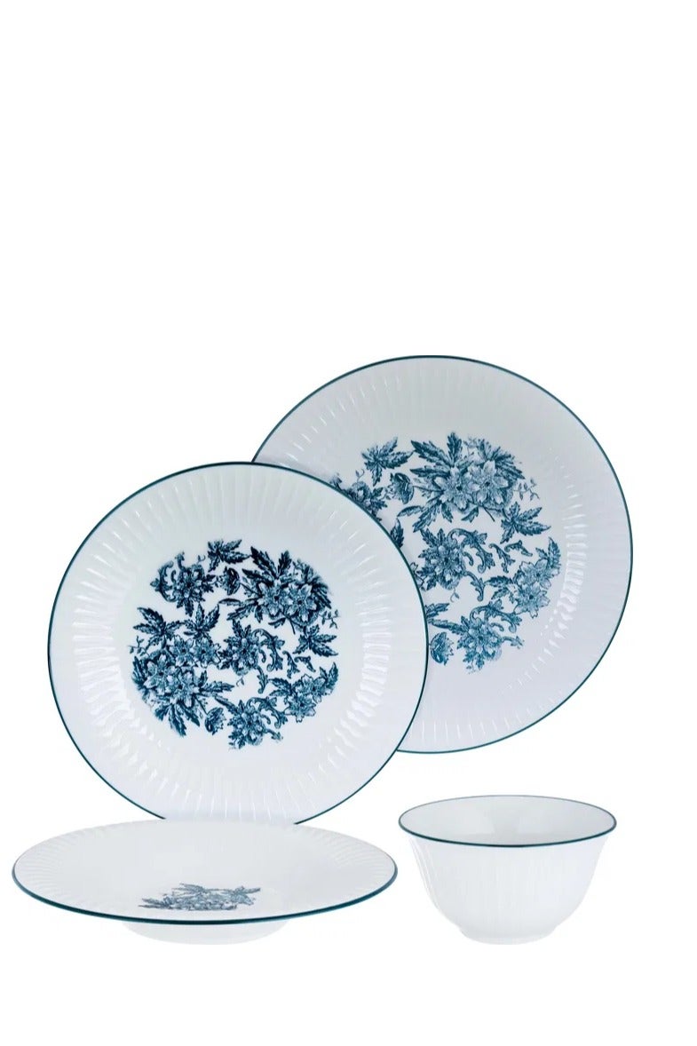 السيف غاليري طقم سفرة بورسلان بنقش أزرق السيف غاليري، 24 قطعة - أبيض - Image 1