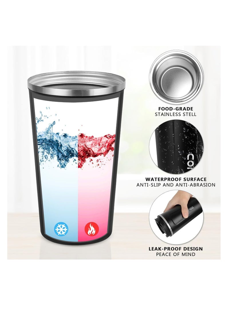 ECVV كوب قهوة للسفر ECVV سعة 380 مل، كوب قهوة للسفر معزول بغطاء، كوب قهوة للسفر مانع للتسرب، مناسب للسفر والمكتب وهدية للنساء والرجال أو الأصدقاء - أسود - Image 2