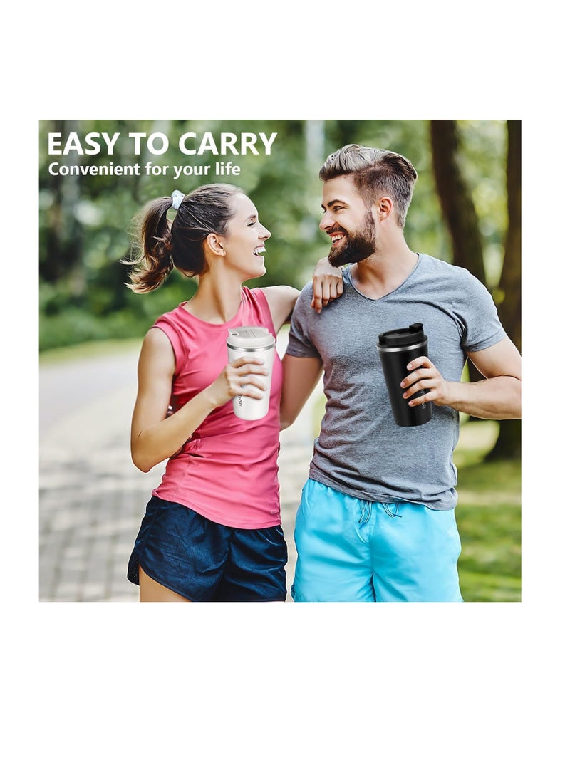 ECVV كوب قهوة للسفر ECVV سعة 380 مل، كوب قهوة للسفر معزول بغطاء، كوب قهوة للسفر مانع للتسرب، مناسب للسفر والمكتب وهدية للنساء والرجال أو الأصدقاء - أسود - Image 4