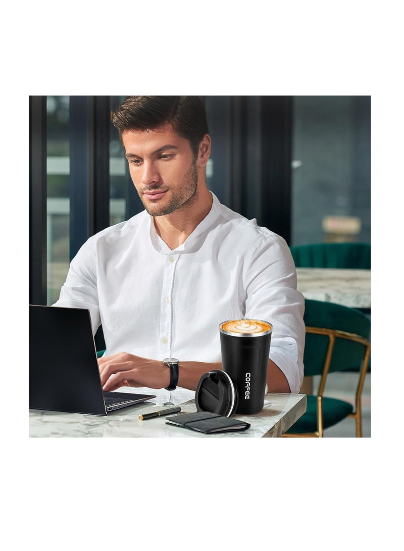 ECVV كوب قهوة للسفر ECVV سعة 380 مل، كوب قهوة للسفر معزول بغطاء، كوب قهوة للسفر مانع للتسرب، مناسب للسفر والمكتب وهدية للنساء والرجال أو الأصدقاء - أسود - Image 5