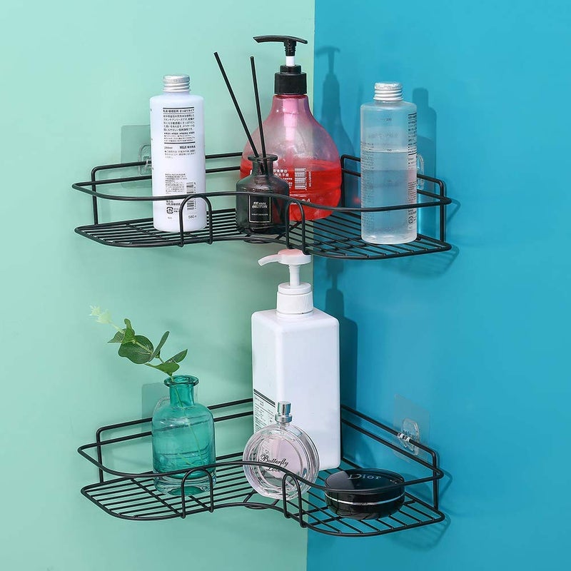 SEMITO Metal Bathroom Corner Shelf Wall Mounted, Non-Drilling Floating Shelf for Bathroom Organizer/Kitchen/Shower Organizer Adhesive Shower Caddy (1 Pack, Black) - Image 4